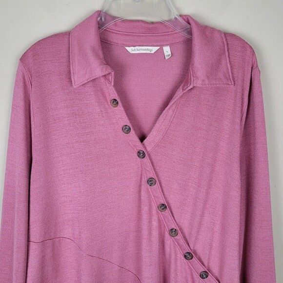 Soft Surroundings Size L Tamara Long Sleeve Asymmetrical Tunic Top Button Pink - Picture 3 of 12